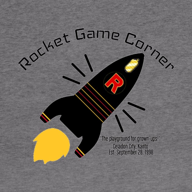 Rocket Game Corner T-Shirt in black lettering by CarmineDesigns